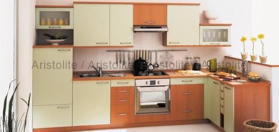 L Shaped Kitchen Design by Aristolite with modern finishes
