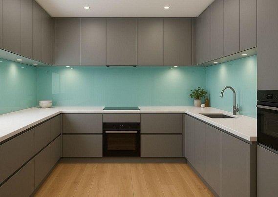 Contemporary parallel kitchen design with glossy cabinets and modern finish